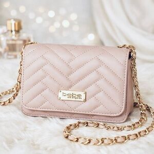 Bebe Blush Quilted Crossbody Bag Gold Chain Strap Glam Evening Mini